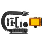Kit de stabilisation portable PULUZ en forme de U pour caméscopes (DV) avec support et éclairage LED, comprenant une tête de trépied à griffe et un support pour tous les appareils photo reflex et caméscopes domestiques.