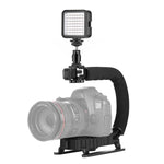 Kit de stabilisation portable PULUZ en forme de U/C pour caméscopes DV + éclairage LED d'appoint avec tête de trépied à griffe pour tous les appareils photo reflex et caméscopes domestiques, support en forme de C + éclairage d'appoint