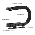 Kit de stabilisation portable PULUZ en forme de U/C pour caméscopes DV + éclairage LED d'appoint avec tête de trépied à griffe pour tous les appareils photo reflex et caméscopes domestiques, support en forme de C + éclairage d'appoint