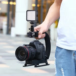 Kit de stabilisation portable PULUZ en forme de U/C pour caméscopes DV + éclairage LED d'appoint avec tête de trépied à griffe pour tous les appareils photo reflex et caméscopes domestiques, support en forme de C + éclairage d'appoint