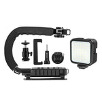 Kit de stabilisation portable PULUZ en forme de U/C pour caméscopes DV + éclairage LED d'appoint avec tête de trépied à griffe pour tous les appareils photo reflex et caméscopes domestiques, support en forme de C + éclairage d'appoint