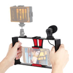 PULUZ Kit de montage vidéo en direct 2 en 1 pour smartphone + microphone compatible iPhone, Galaxy, Huawei, Xiaomi, HTC, LG, Google et autres smartphones, kit de vlogging + micro, kit de vlogging + micro (États-Unis)