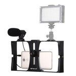PULUZ Kit de montage vidéo en direct 2 en 1 pour smartphone + microphone compatible iPhone, Galaxy, Huawei, Xiaomi, HTC, LG, Google et autres smartphones, kit de vlogging + micro, kit de vlogging + micro (États-Unis)