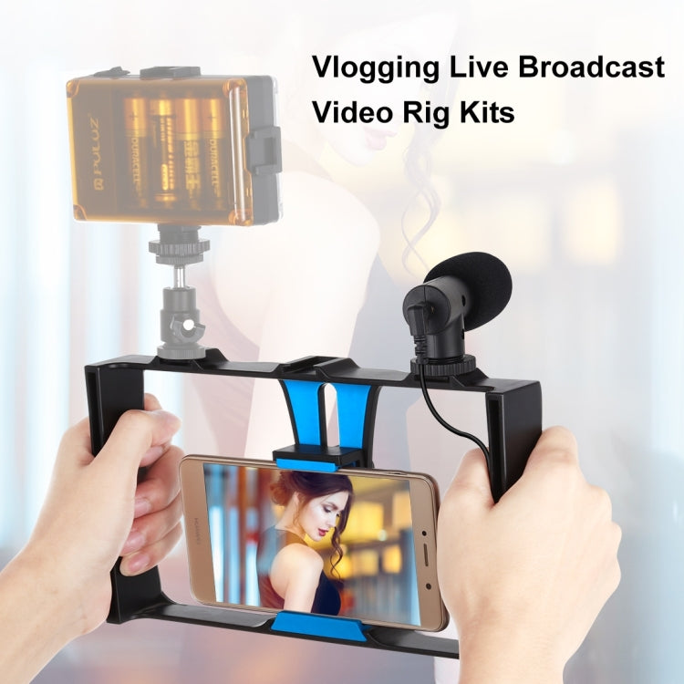 PULUZ Kit de montage vidéo en direct 2 en 1 pour smartphone + microphone compatible iPhone, Galaxy, Huawei, Xiaomi, HTC, LG, Google et autres smartphones, kit de vlogging + micro, kit de vlogging + micro (États-Unis)
