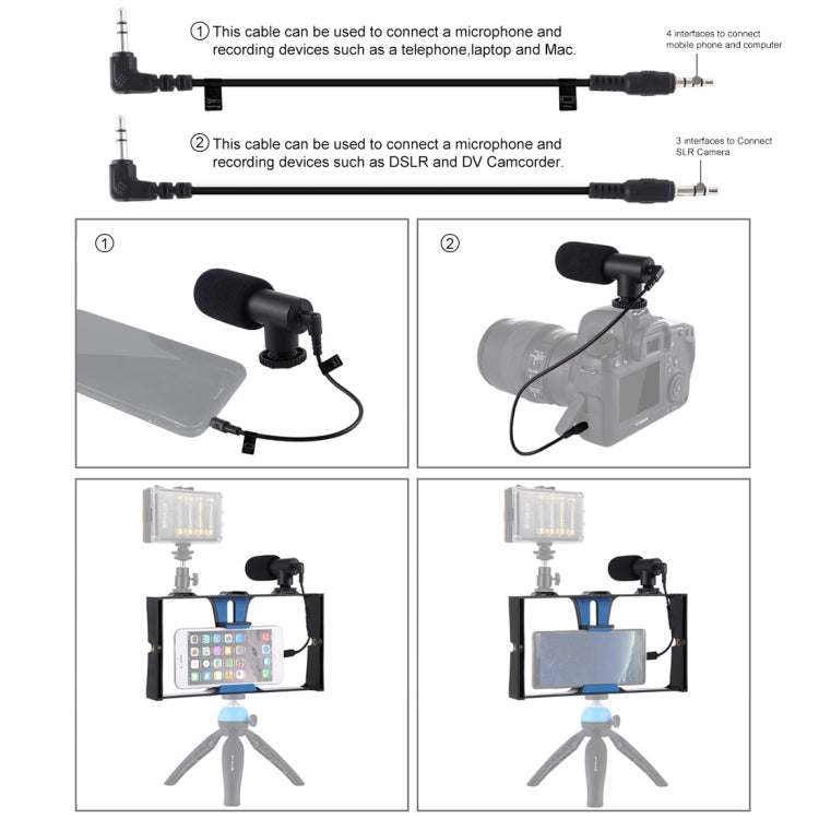 PULUZ Kit de montage vidéo en direct 2 en 1 pour smartphone + microphone compatible iPhone, Galaxy, Huawei, Xiaomi, HTC, LG, Google et autres smartphones, kit de vlogging + micro, kit de vlogging + micro (États-Unis)