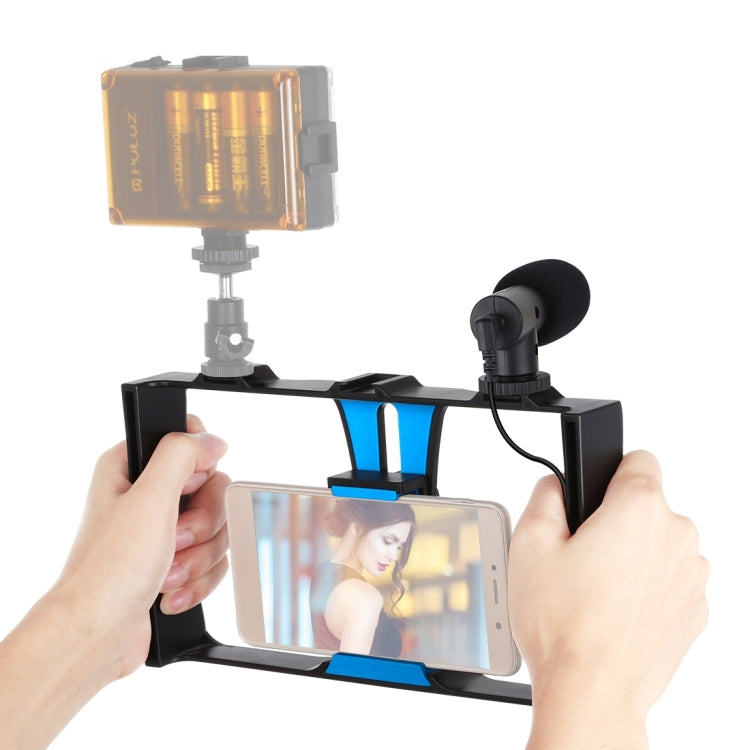 PULUZ Kit de montage vidéo en direct 2 en 1 pour smartphone + microphone compatible iPhone, Galaxy, Huawei, Xiaomi, HTC, LG, Google et autres smartphones, kit de vlogging + micro, kit de vlogging + micro (États-Unis)