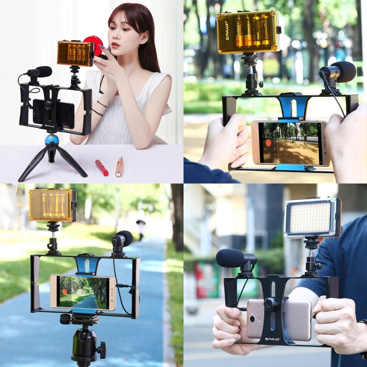 PULUZ Kit de montage vidéo en direct 2 en 1 pour smartphone + microphone compatible iPhone, Galaxy, Huawei, Xiaomi, HTC, LG, Google et autres smartphones, kit de vlogging + micro, kit de vlogging + micro (États-Unis)