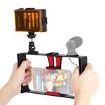 PULUZ Kit de montage vidéo pour smartphone avec éclairage LED selfie 2 en 1, compatible iPhone, Galaxy, Huawei, Xiaomi, HTC, LG, Google et autres smartphones, avec griffe porte-accessoires et trépied.