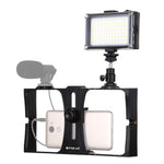 PULUZ Kit de montage vidéo pour smartphone avec éclairage LED selfie 2 en 1, compatible iPhone, Galaxy, Huawei, Xiaomi, HTC, LG, Google et autres smartphones, avec griffe porte-accessoires et trépied.