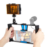 PULUZ Kit de montage vidéo pour smartphone avec éclairage LED selfie 2 en 1, compatible iPhone, Galaxy, Huawei, Xiaomi, HTC, LG, Google et autres smartphones, avec griffe porte-accessoires et trépied.
