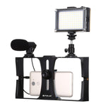 PULUZ Kit de montage vidéo 3 en 1 pour smartphones (iPhone, Galaxy, Huawei, Xiaomi, HTC, LG, Google et autres) avec éclairage LED pour selfies, microphone et trépied à griffe. Disponible en rouge et en version américaine.