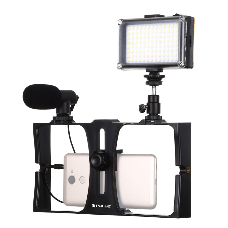 PULUZ Kit de montage vidéo 3 en 1 pour smartphones (iPhone, Galaxy, Huawei, Xiaomi, HTC, LG, Google et autres) avec éclairage LED pour selfies, microphone et trépied à griffe. Disponible en rouge et en version américaine.