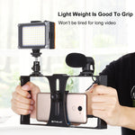 PULUZ Kit de montage vidéo 3 en 1 pour smartphones (iPhone, Galaxy, Huawei, Xiaomi, HTC, LG, Google et autres) avec éclairage LED pour selfies, microphone et trépied à griffe. Disponible en rouge et en version américaine.