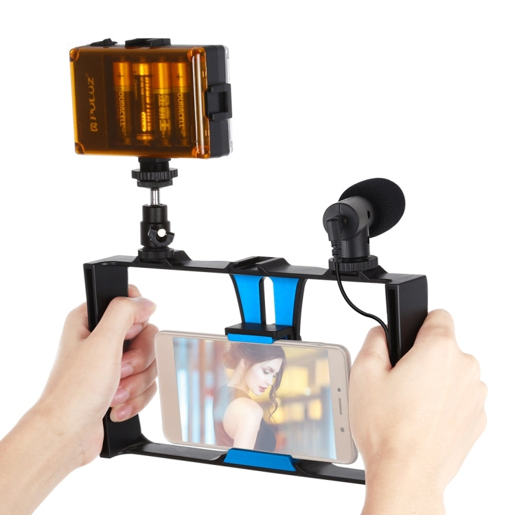 PULUZ Kit de montage vidéo 3 en 1 pour smartphones (iPhone, Galaxy, Huawei, Xiaomi, HTC, LG, Google et autres) avec éclairage LED pour selfies, microphone et trépied à griffe. Disponible en rouge et en version américaine.