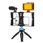 Kit vidéo pour smartphone PULUZ 4 en 1 avec éclairage LED pour selfies, microphone, trépied et griffe porte-accessoires, compatible iPhone, Galaxy, Huawei, Xiaomi, HTC, LG, Google et autres smartphones.