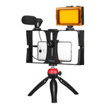 Kit vidéo pour smartphone PULUZ 4 en 1 avec éclairage LED pour selfies, microphone, trépied et griffe porte-accessoires, compatible iPhone, Galaxy, Huawei, Xiaomi, HTC, LG, Google et autres smartphones.