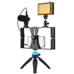 Kit vidéo pour smartphone PULUZ 4 en 1 avec éclairage LED pour selfies, microphone, trépied et griffe porte-accessoires, compatible iPhone, Galaxy, Huawei, Xiaomi, HTC, LG, Google et autres smartphones.