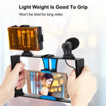 Kit vidéo pour smartphone PULUZ 4 en 1 avec éclairage LED pour selfies, microphone, trépied et griffe porte-accessoires, compatible iPhone, Galaxy, Huawei, Xiaomi, HTC, LG, Google et autres smartphones.