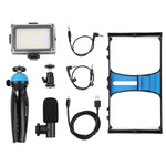 Kit vidéo pour smartphone PULUZ 4 en 1 avec éclairage LED pour selfies, microphone, trépied et griffe porte-accessoires, compatible iPhone, Galaxy, Huawei, Xiaomi, HTC, LG, Google et autres smartphones.