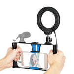 PULUZ Kit de Vlogging Diffusion en Direct 2 en 1 pour Smartphone + Anneau Lumineux LED Selfie de 4,7 pouces 12 cm avec Tête de Trépied à Griffe Froide pour iPhone, Galaxy, Huawei, Xiaomi, HTC, LG, Google et Autres Smartphones, Anneau LED 2 en 1