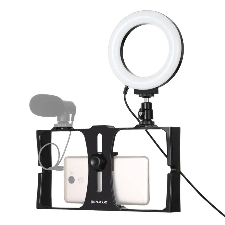 PULUZ Kit de Vlogging Diffusion en Direct 2 en 1 pour Smartphone + Anneau Lumineux LED Selfie de 4,7 pouces 12 cm avec Tête de Trépied à Griffe Froide pour iPhone, Galaxy, Huawei, Xiaomi, HTC, LG, Google et Autres Smartphones, Anneau LED 2 en 1