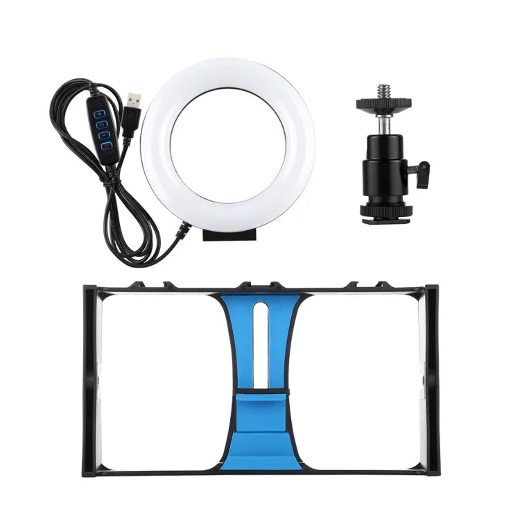 PULUZ Kit de Vlogging Diffusion en Direct 2 en 1 pour Smartphone + Anneau Lumineux LED Selfie de 4,7 pouces 12 cm avec Tête de Trépied à Griffe Froide pour iPhone, Galaxy, Huawei, Xiaomi, HTC, LG, Google et Autres Smartphones, Anneau LED 2 en 1