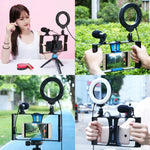 PULUZ Kit de Vlogging Diffusion en Direct 2 en 1 pour Smartphone + Anneau Lumineux LED Selfie de 4,7 pouces 12 cm avec Tête de Trépied à Griffe Froide pour iPhone, Galaxy, Huawei, Xiaomi, HTC, LG, Google et Autres Smartphones, Anneau LED 2 en 1
