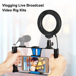 PULUZ Kit de Vlogging Diffusion en Direct 2 en 1 pour Smartphone + Anneau Lumineux LED Selfie de 4,7 pouces 12 cm avec Tête de Trépied à Griffe Froide pour iPhone, Galaxy, Huawei, Xiaomi, HTC, LG, Google et Autres Smartphones, Anneau LED 2 en 1
