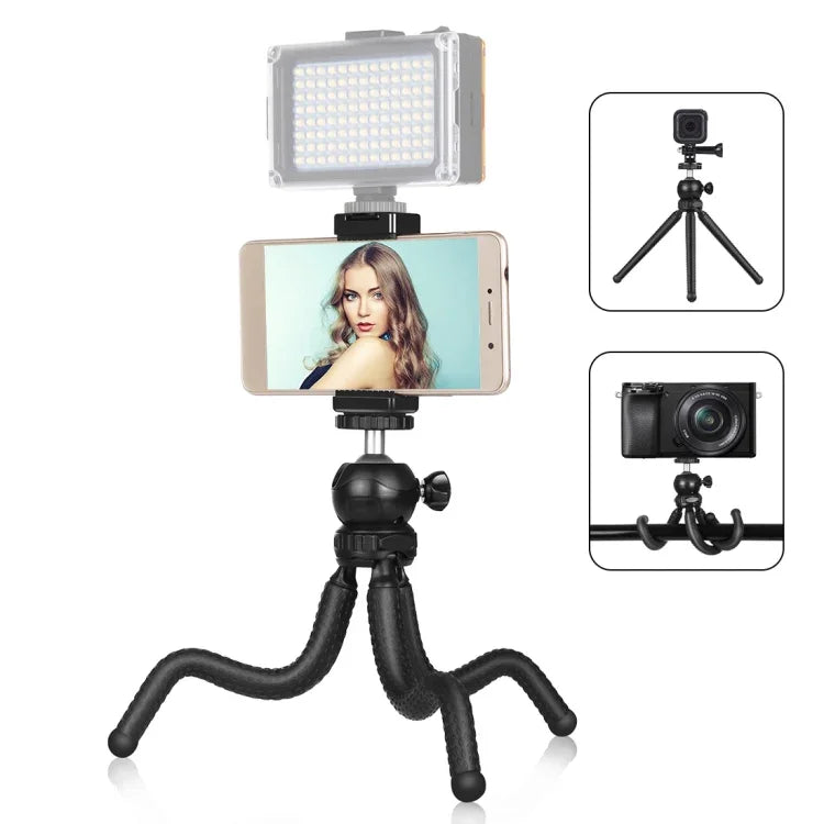 PULUZ Mini trépied flexible Octopus avec rotule et pince de téléphone + adaptateur de support de trépied et longue vis pour appareils photo reflex, GoPro, téléphones portables, taille : 25cmx4.5cm, trépied 25cm + pince de téléphone