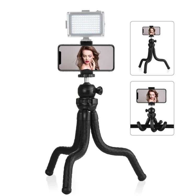 PULUZ Mini trépied flexible Octopus avec rotule et pince de téléphone + adaptateur de support de trépied et longue vis pour appareils photo reflex, GoPro, téléphones portables, taille : 30 cm x 5 cm, trépied 30 cm + pince de téléphone