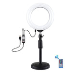 PULUZ Support de Bureau Rond 16 cm 6,2 pouces Lumière RGBW + Anneau LED Dimmable USB pour Vlogging Photographie Vidéo avec Trépied à Chaussure Froide et Tête Bille & Télécommande, Montage Bureau + RGBW 6,2 pouces / Télécommande