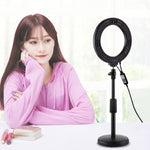 PULUZ Support de Bureau Rond 16 cm 6,2 pouces Lumière RGBW + Anneau LED Dimmable USB pour Vlogging Photographie Vidéo avec Trépied à Chaussure Froide et Tête Bille & Télécommande, Montage Bureau + RGBW 6,2 pouces / Télécommande