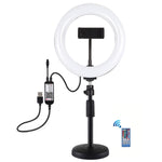 Anneau lumineux LED RGBW PULUZ 20 cm 7,9 pouces + base ronde de bureau, lumière LED à double température de couleur dimmable, anneau lumineux incurvé pour vlogging, selfie, photographie et vidéo avec pince pour téléphone, 7,9 pouces + support rond