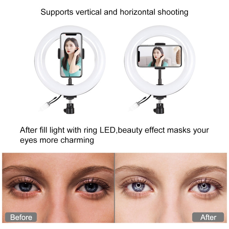 Anneau lumineux LED RGBW PULUZ 20 cm 7,9 pouces + base ronde de bureau, lumière LED à double température de couleur dimmable, anneau lumineux incurvé pour vlogging, selfie, photographie et vidéo avec pince pour téléphone, 7,9 pouces + support rond