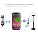 Anneau lumineux LED RGBW PULUZ 20 cm 7,9 pouces + base ronde de bureau, lumière LED à double température de couleur dimmable, anneau lumineux incurvé pour vlogging, selfie, photographie et vidéo avec pince pour téléphone, 7,9 pouces + support rond
