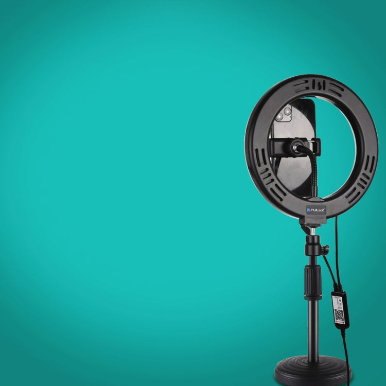 Anneau lumineux LED RGBW PULUZ 20 cm 7,9 pouces + base ronde de bureau, lumière LED à double température de couleur dimmable, anneau lumineux incurvé pour vlogging, selfie, photographie et vidéo avec pince pour téléphone, 7,9 pouces + support rond