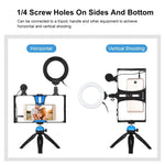 Kit vidéo PULUZ 4 en 1 pour vlogging et diffusion en direct sur smartphone : anneau lumineux LED RGBW 4,7 pouces (12 cm) pour selfies, microphone et trépied de poche avec griffe porte-accessoires.