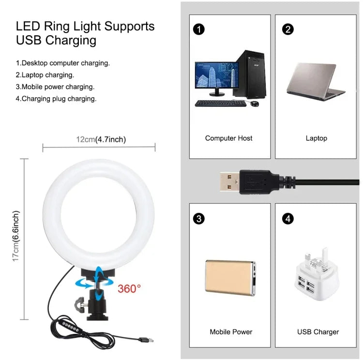 Kit vidéo PULUZ 4 en 1 pour vlogging et diffusion en direct sur smartphone : anneau lumineux LED RGBW 4,7 pouces (12 cm) pour selfies, microphone et trépied de poche avec griffe porte-accessoires.