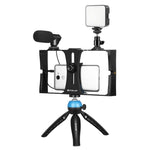 Kit d'éclairage LED 4 en 1 PULUZ pour vlogging, diffusion en direct et selfies, avec microphone, trépied et griffe porte-accessoires, compatible iPhone, Galaxy, Huawei, Xiaomi, HTC, LG, Google et autres smartphones.