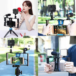 Kit d'éclairage LED 4 en 1 PULUZ pour vlogging, diffusion en direct et selfies, avec microphone, trépied et griffe porte-accessoires, compatible iPhone, Galaxy, Huawei, Xiaomi, HTC, LG, Google et autres smartphones.