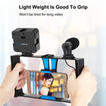 Kit d'éclairage LED 4 en 1 PULUZ pour vlogging, diffusion en direct et selfies, avec microphone, trépied et griffe porte-accessoires, compatible iPhone, Galaxy, Huawei, Xiaomi, HTC, LG, Google et autres smartphones.