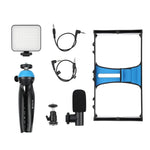 Kit d'éclairage LED 4 en 1 PULUZ pour vlogging, diffusion en direct et selfies, avec microphone, trépied et griffe porte-accessoires, compatible iPhone, Galaxy, Huawei, Xiaomi, HTC, LG, Google et autres smartphones.