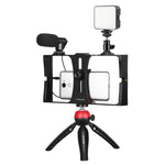 Kit d'éclairage LED 4 en 1 PULUZ pour vlogging, diffusion en direct et selfies, avec microphone, trépied et griffe porte-accessoires, compatible iPhone, Galaxy, Huawei, Xiaomi, HTC, LG, Google et autres smartphones.