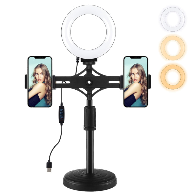 Kit d'éclairage vidéo PULUZ 12 cm (4,7 pouces) avec anneau lumineux, supports doubles horizontaux pour téléphone, support de bureau, supports horizontaux 4,7 pouces