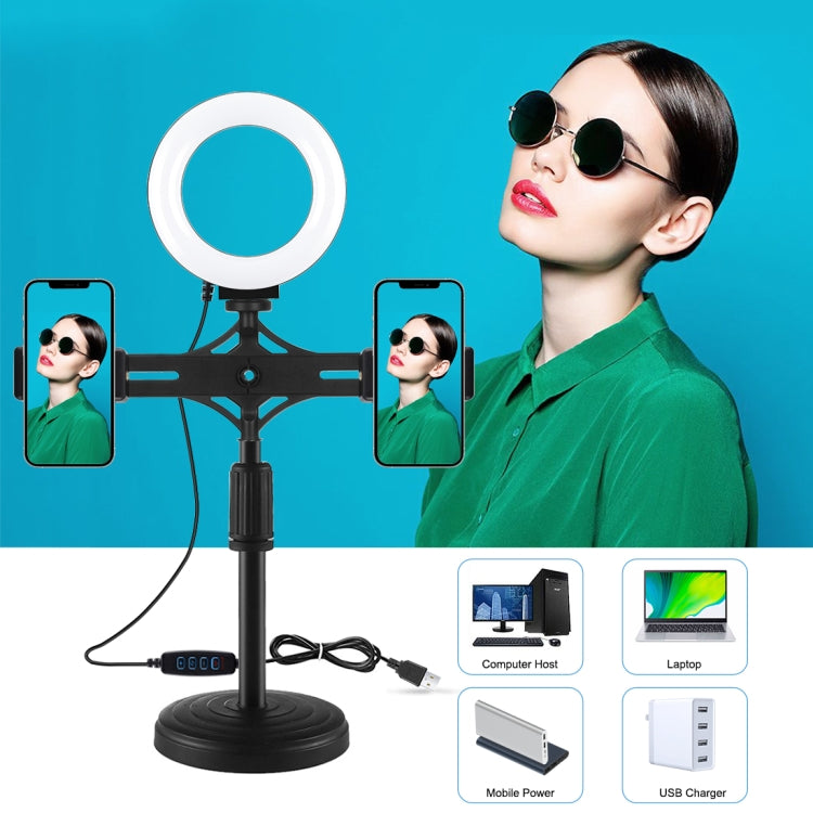 Kit d'éclairage vidéo PULUZ 12 cm (4,7 pouces) avec anneau lumineux, supports doubles horizontaux pour téléphone, support de bureau, supports horizontaux 4,7 pouces