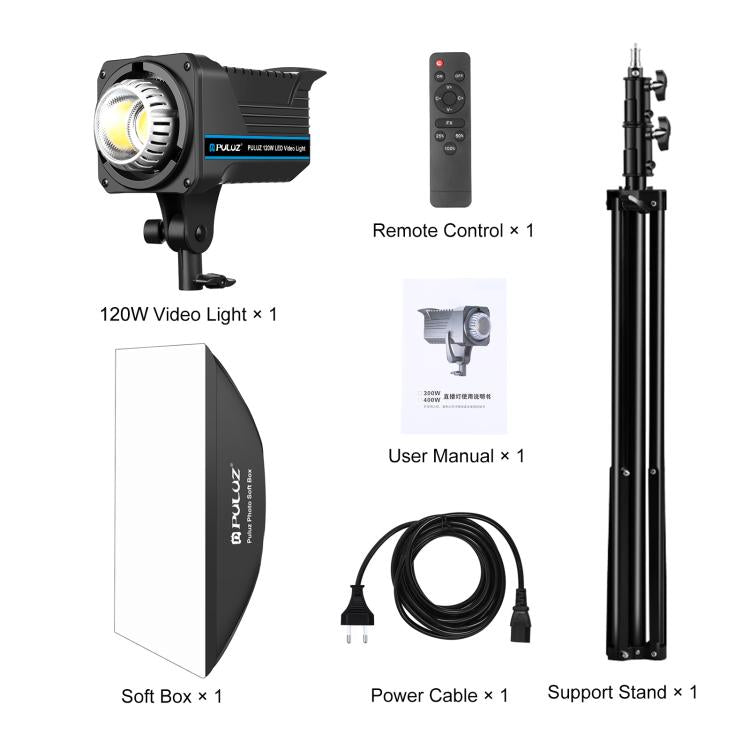 Kit d'éclairage stroboscopique de studio photo PULUZ 120W avec softbox réflecteur & trépied, kit lumière rectangulaire 120W 2700K-6500K prise EU, kit lumière rectangulaire 120W 2700K-6500K prise UK, kit lumière rectangulaire 120W 2700K-6500K prise US