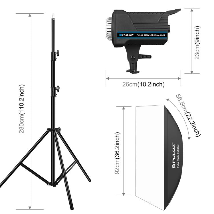 Kit d'éclairage stroboscopique de studio photo PULUZ 120W avec softbox réflecteur & trépied, kit lumière rectangulaire 120W 2700K-6500K prise EU, kit lumière rectangulaire 120W 2700K-6500K prise UK, kit lumière rectangulaire 120W 2700K-6500K prise US