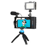 Kit vidéo 4 en 1 PULUZ pour smartphones (iPhone, Galaxy, Huawei, Xiaomi, HTC, LG, Google, etc.) avec microphone, trépied et griffe porte-accessoires. Compatible avec iPhone, Galaxy, Huawei, Xiaomi, HTC, LG, Google et autres.