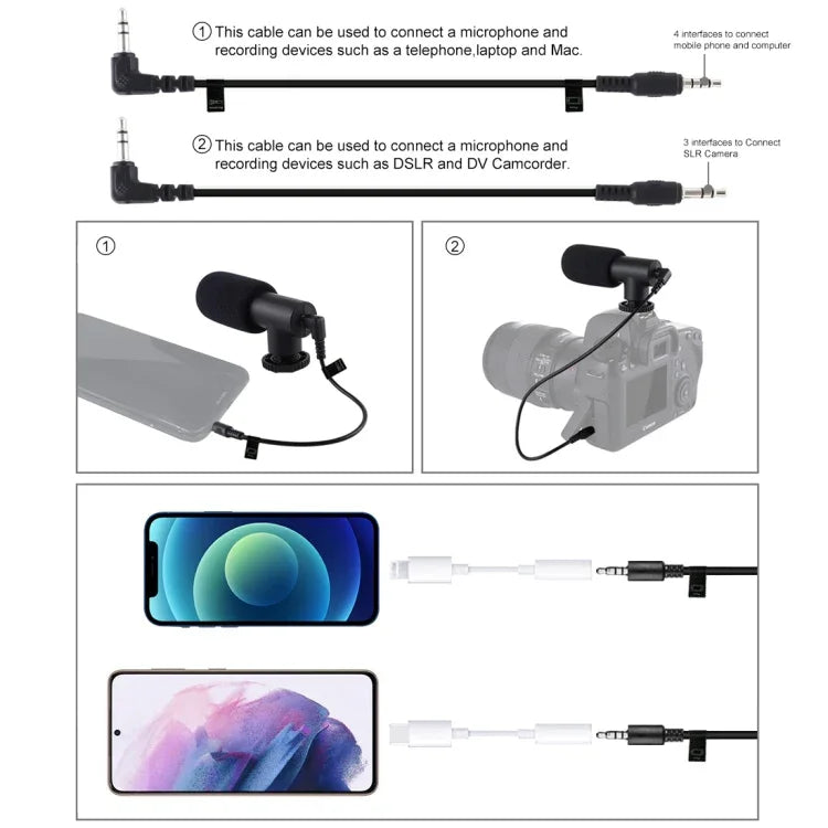 Kit vidéo 4 en 1 PULUZ pour smartphones (iPhone, Galaxy, Huawei, Xiaomi, HTC, LG, Google, etc.) avec microphone, trépied et griffe porte-accessoires. Compatible avec iPhone, Galaxy, Huawei, Xiaomi, HTC, LG, Google et autres.