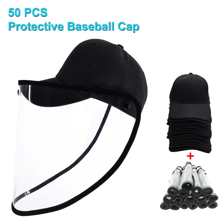 50 PCS Casquette de Baseball Masque de Protection Anti-Salive, Anti-Postillon, Anti-Buée, Anti-Huile avec Visière Amovible, Lot de 50 Casquettes Masques, 50 PCS Casquettes Masques/Rouge
